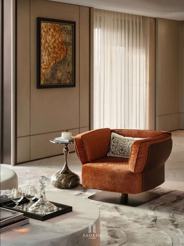 Không gian phòng khách tinh tế tại thiết kế penthouse phong cách Contemporary Art Deco